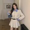 2024 Fall/Winter Women's Long-Sleeve Stitch Shirt Jacket & Pleated Skirt Set