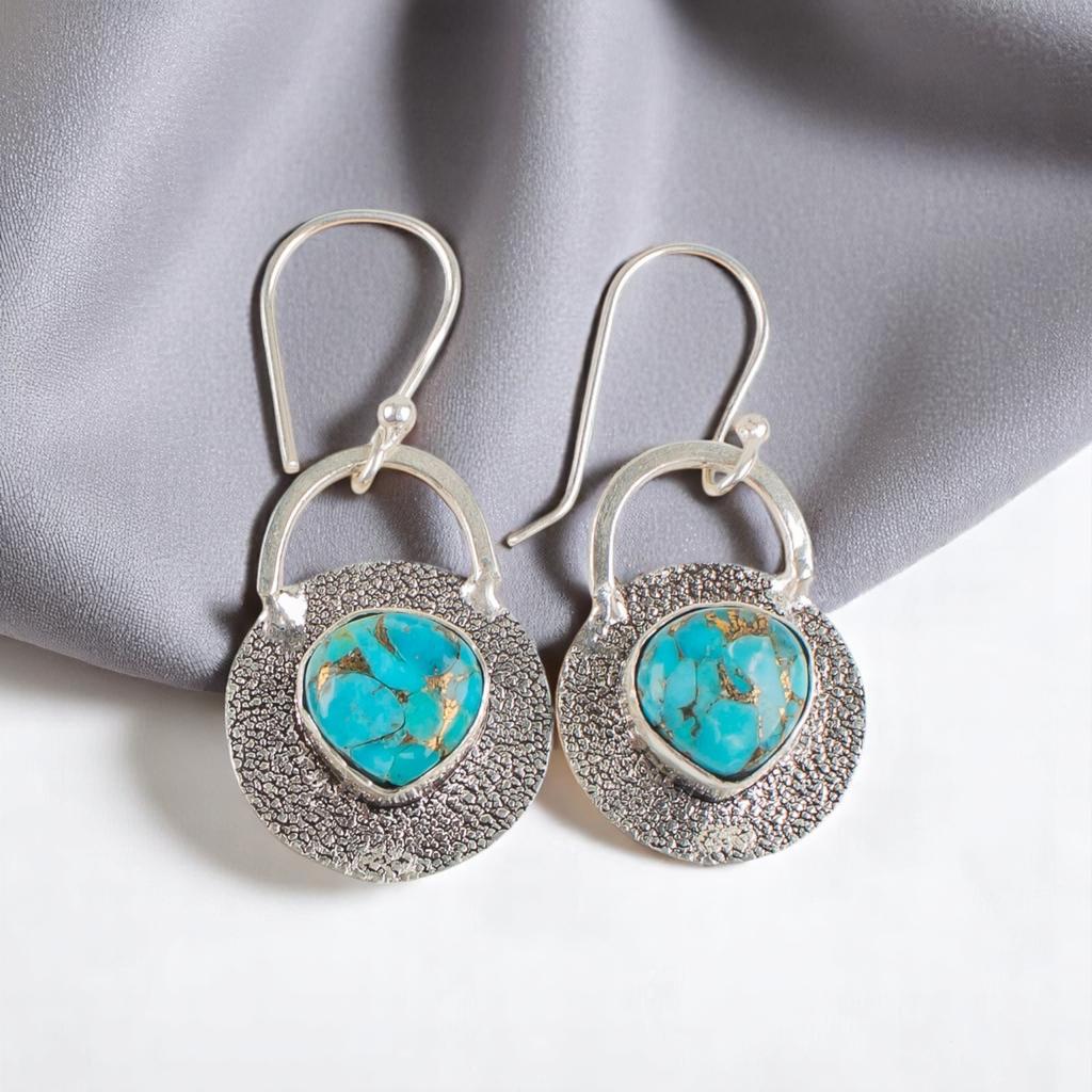 Natural Blue Copper Turquois Gemstone 925 Sterling Silver Jewelry Earrings 1.30" EE-63-34