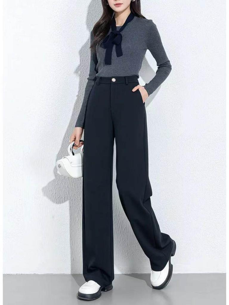 Women's High Waist Tencel Slim Straight Leg Pants - Spring 2026 Casual Wide Leg Trousers