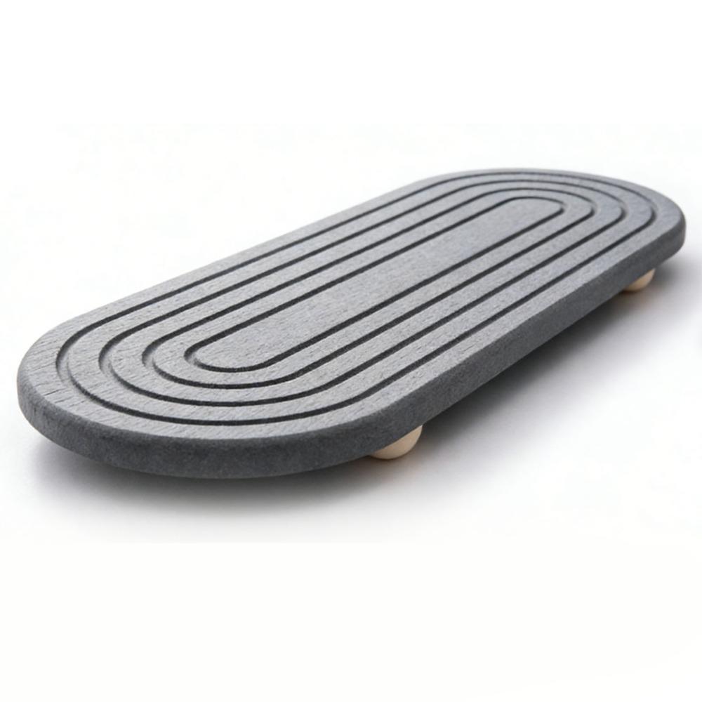 Dark Grey Diatomite Coaster Wooden Feet Absorbent Diatomite Sink Tray  Countertop Organizer