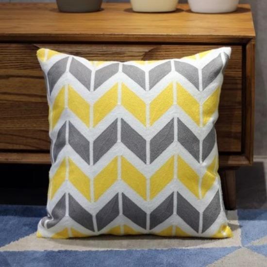 Embroidered Velvet Cushion Cover Nordic Yellow Cotton Soft Pillowcase American Style Room Sofa Pillowcase