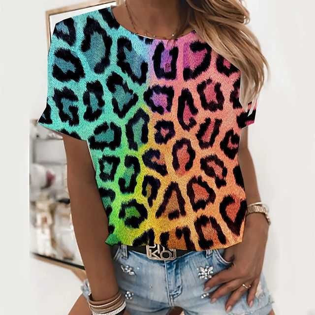 Sexy and Fashionable Leopard Print Casual Short Sleeved Street Women's T-shirts