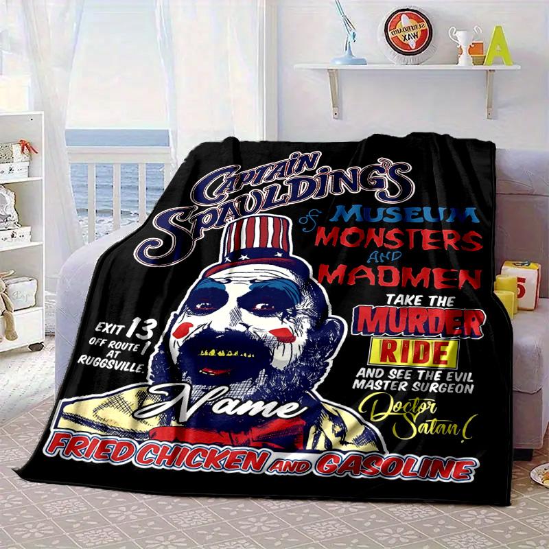Custom Name Horror Clown Artwork Blanket bed sofa Blanket Flannel Blanket for Camping, Hiking, Picnic Essentials,gift for family and friends