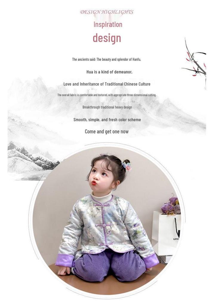 Winter Hanfu Tang Suit: Chinese Style Padded Two-Piece Set for Little Girls