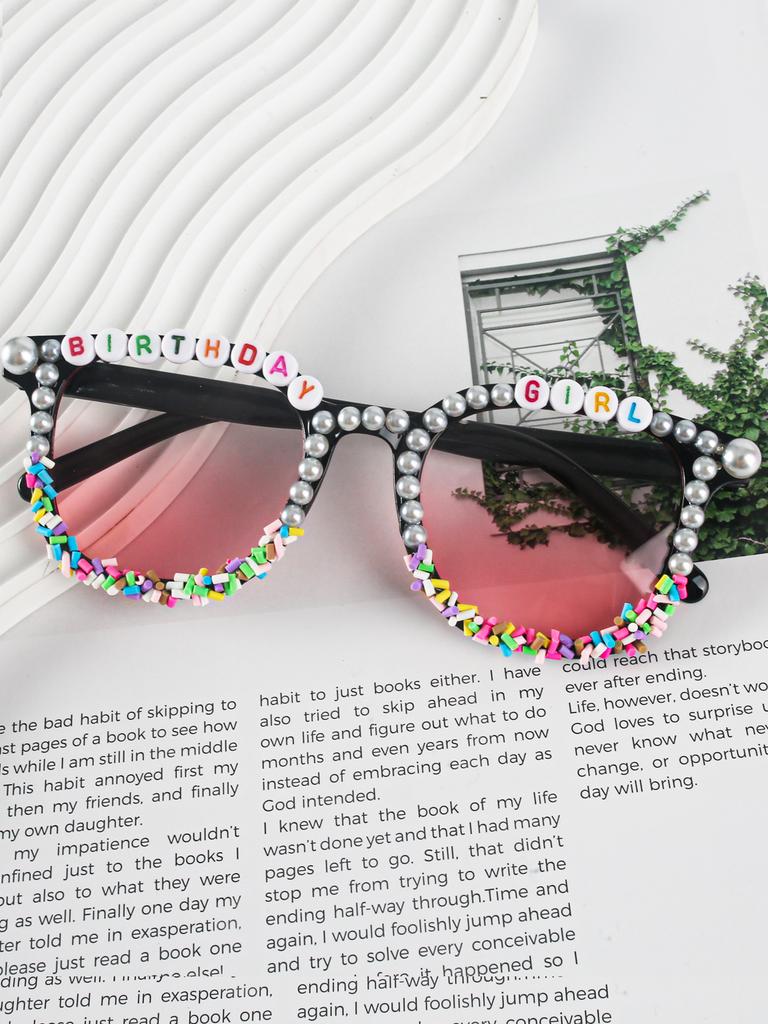 Square Pearl Sunglasses, Men'S And Women'S Personalized Diy Handmade Pearl English Alphabet Party Sunglasses