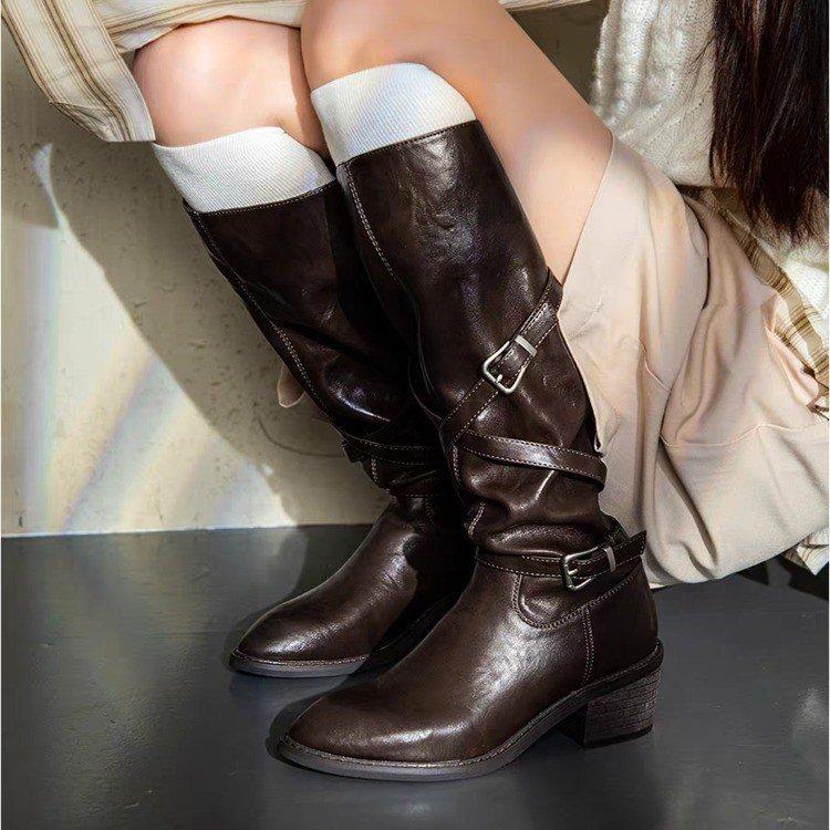 

Синяя Кабинетная Версия~ Женские Ретро Сапоги до Колена на Толстом Каблуке из Мягкой Кожи, Рыцарские Сапоги с Широким Голенищем, Перекрестной Пряжкой и Мыском, Мотоциклетные Сапоги 39 коричневый