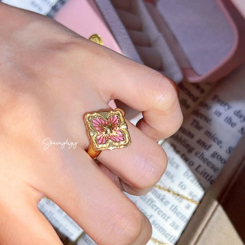 Ensemble de bijoux Vintage Style Couronne Rose Rose Pendentif Trèfle Dentelle Coquillage Bague pour Femmes