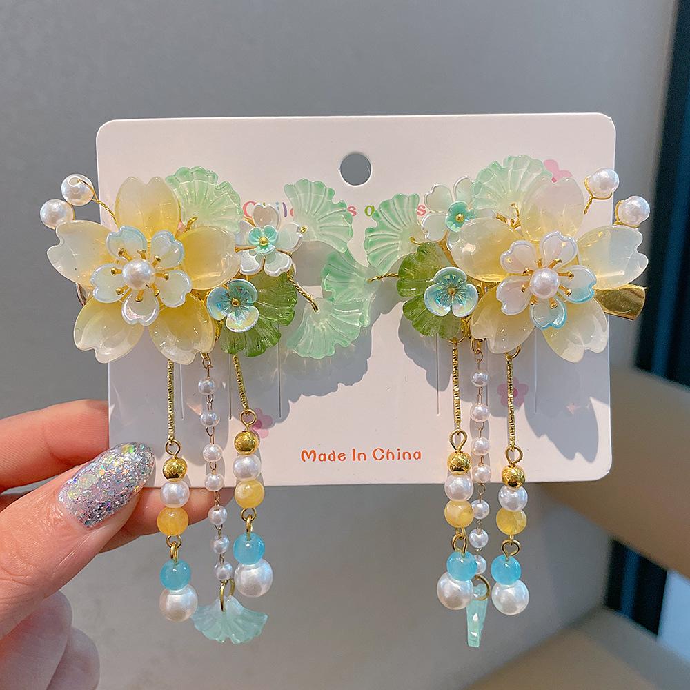Children's Hanfu Hair Accessories: Girls' Tassel Flower Fairy Clips for Costume