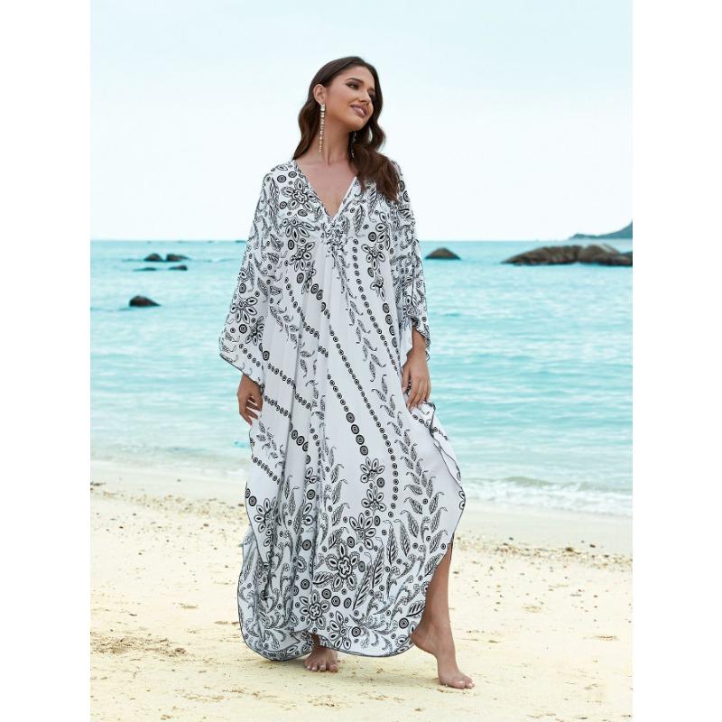 

Женская мода весна осень зебровый принт длинный рукав V-образный вырез свободная талия повседневные платья Size: One Size