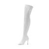 Ssimeez Thigh-High Open-Toe Heeled Boots (White Patent)