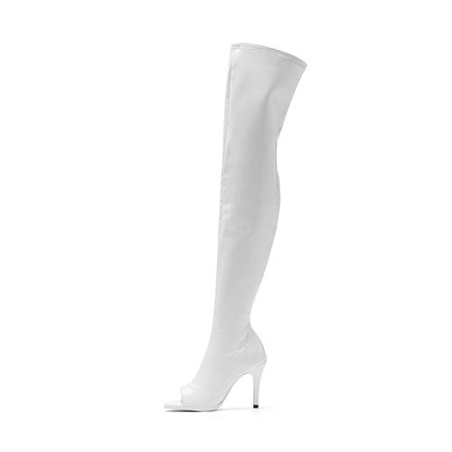 Ssimeez Thigh-High Open-Toe Heeled Boots (White Patent)