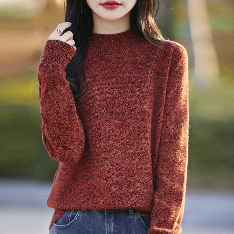 Temperament Velvet Heather Yarn Sweater - Women's Soft, Skin-Friendly Thick Knit Half-High Collar for Autumn