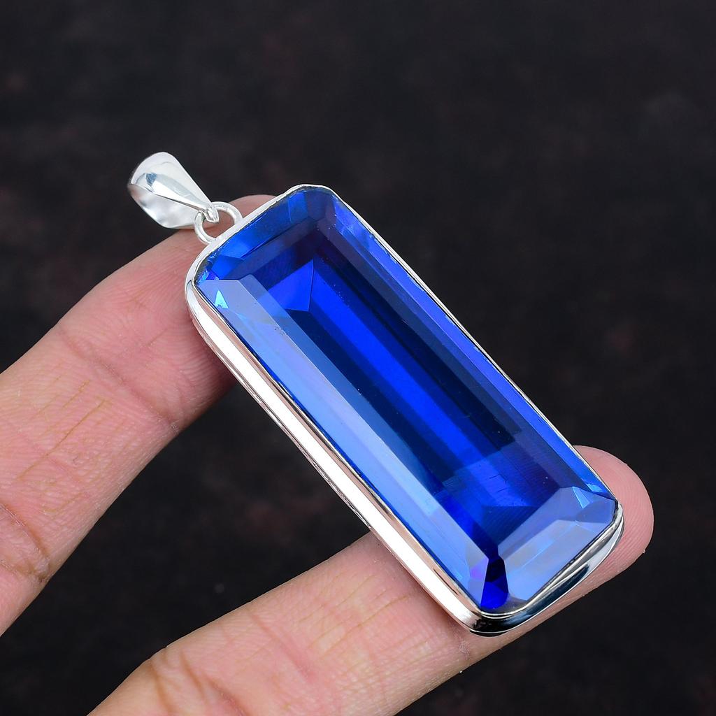 Faceted Tanzanite Quartz Pendant Genuine Gemstone Jewelry Antique Pendant 925 Sterling Silver Pendant Handmade Elegant Jewelry Gifts for Mom