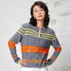 2025 Autumn/Winter Women's Round Neck Color Block Cable Knit Cardigan Sweater