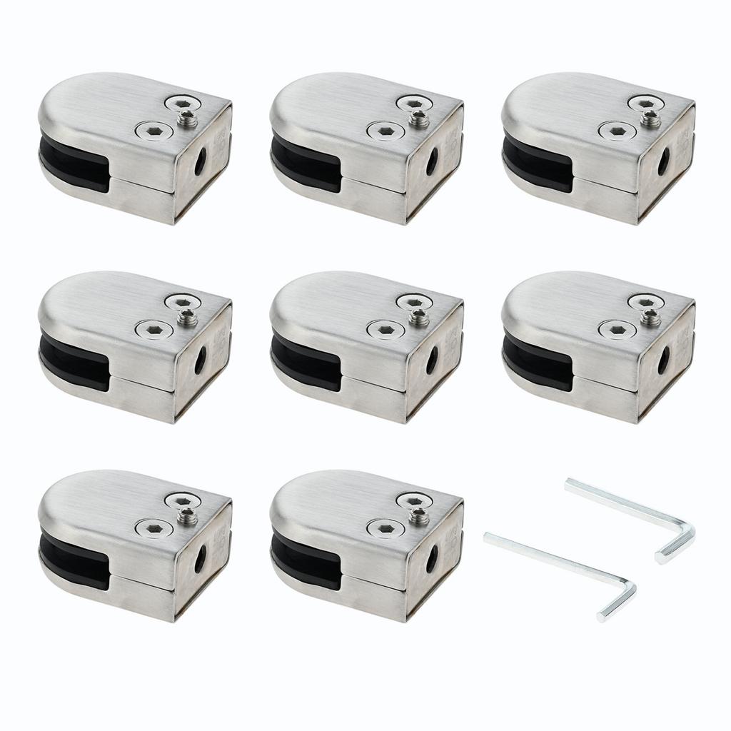 8pcs Stainless Steel Glass Clamps for 6-8mm/8-10mm/10-12mm Thickness Glass Support Brackets Clips with Hex Screwdriver