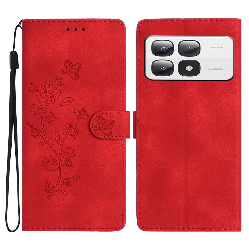 Pro Xiaomi 14T Pro Pouzdro Kožené S Potiskem Květinový Kryt na Telefon Peněženka s Poutkem na Zápěstí