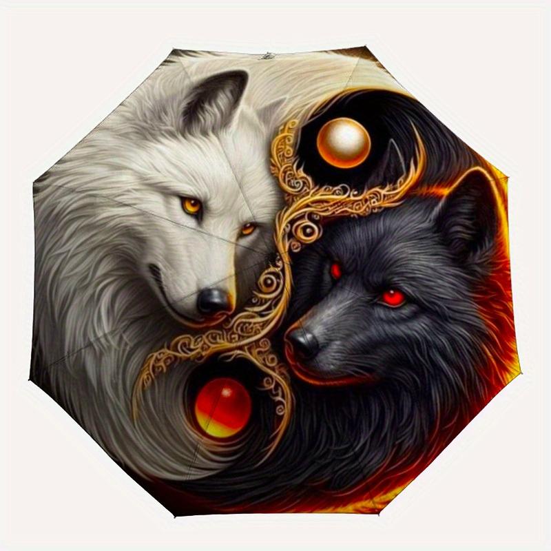 

1pc Wolf Yin Yang Automatic Open/close Folding Umbrella, Compact Portable Travel Umbrella, Durable Construction yy250809067