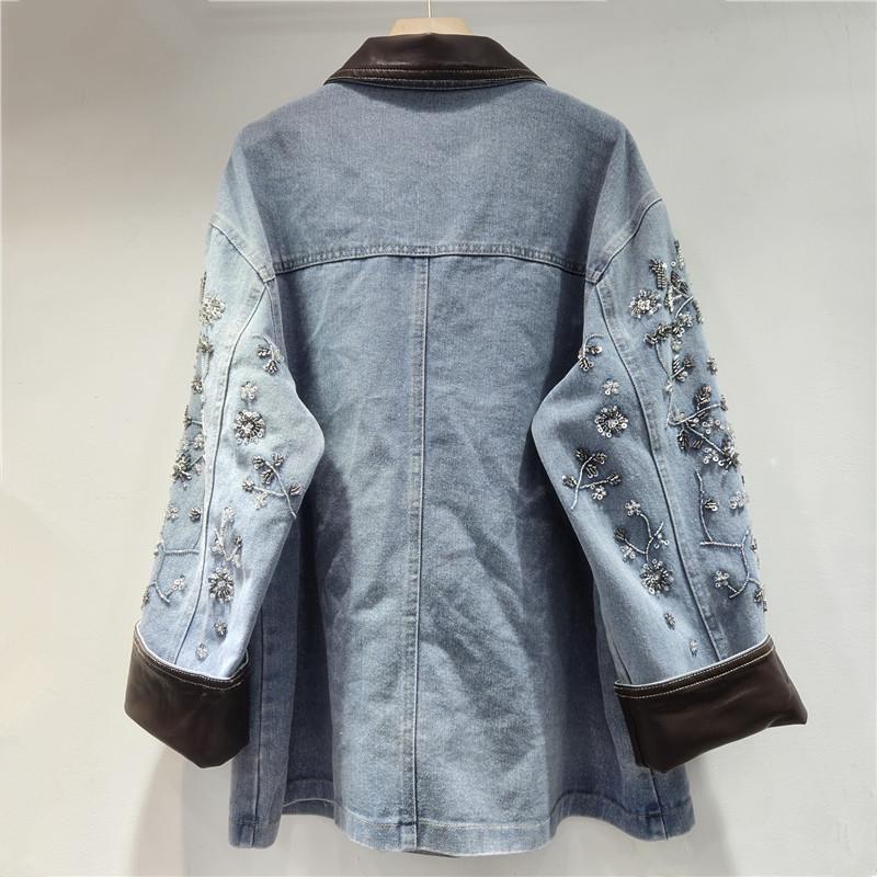 European-Style Embroidered Bead Sequin Denim Women's Loose Jacket - 2026 Early Spring Collection