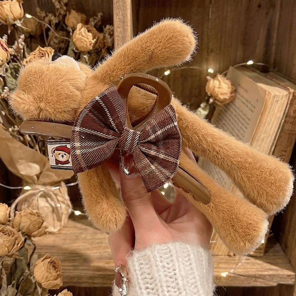 Všestranná spona do vlasů s medvědem Sladké roztomilé vlasové doplňky Y2K Kreslená plyšová dráp do vlasů Cosplay
