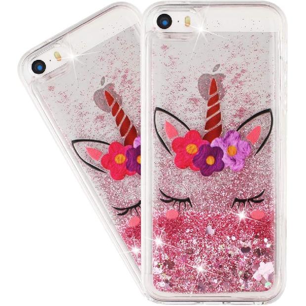 Kompatibilní s pouzdrem pro iPhone 5S pro dívku Třpytivé třpytivé plovoucí lesklé tekuté písky Průhledné měkké TPU silikonové nárazuvzdorné ochranné pouzdro pro iPhone 5 / 5S