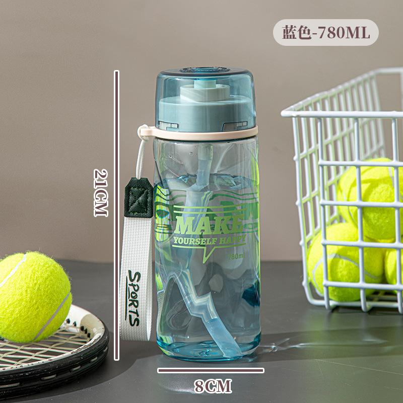 Water bottle simple transparent large capacity plastic cup student fitness sports straw cup outdoor portable rope cup wholesale
