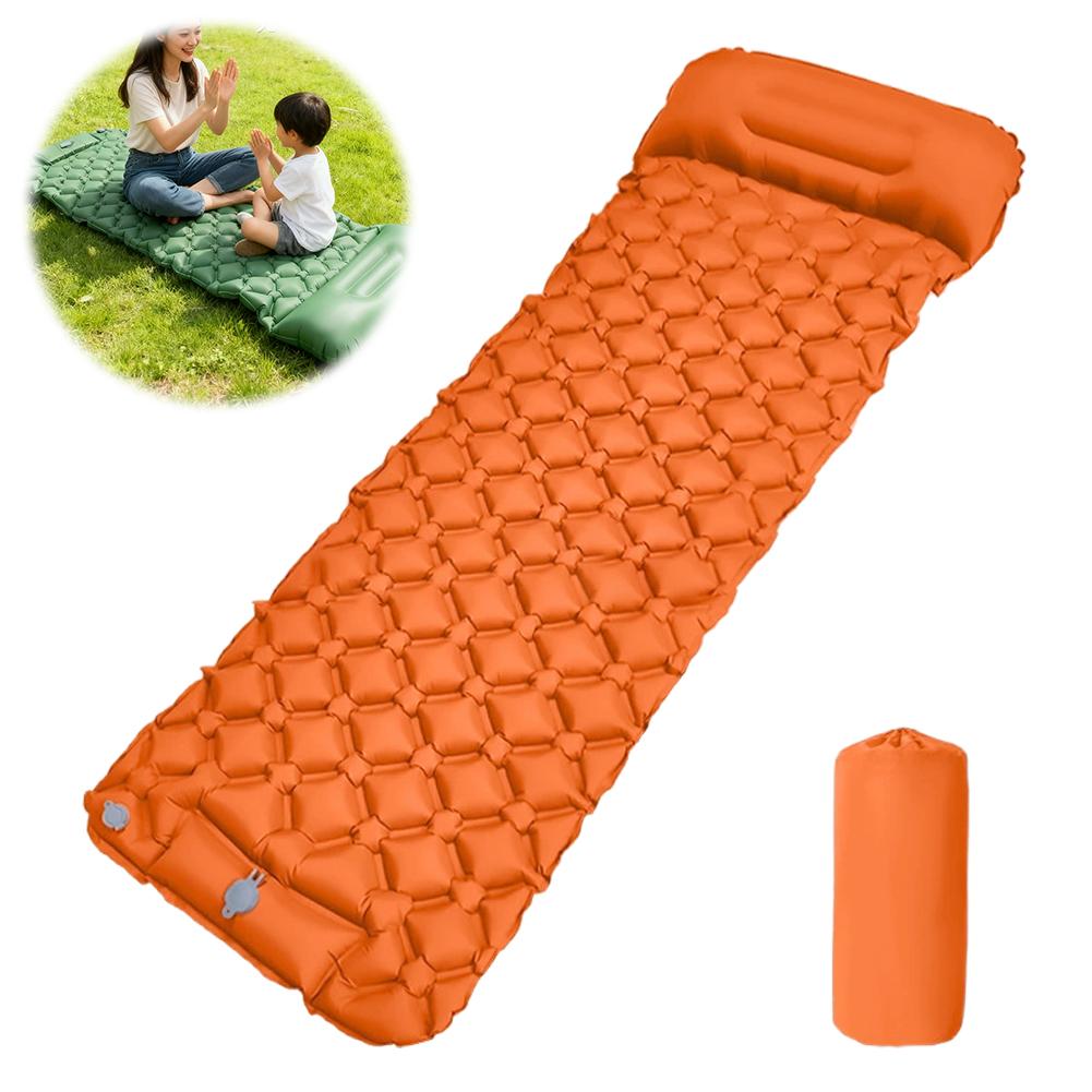 Ultralight Inflatable Camping Sleeping Pad with Integrated Pillow Built in Foot Pump Single Air Mattress Cushion for Tent Hiking