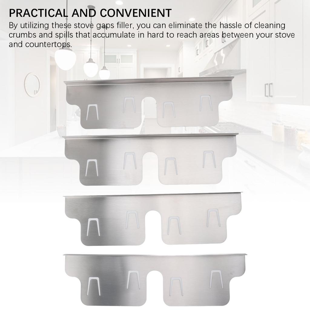 4PCS Stainless Steel Stove Counter Gaps Cover Heatproof Adjustable 35 To 70CM Stove Gaps Guards Range Trim Kit for Kitchen Silver