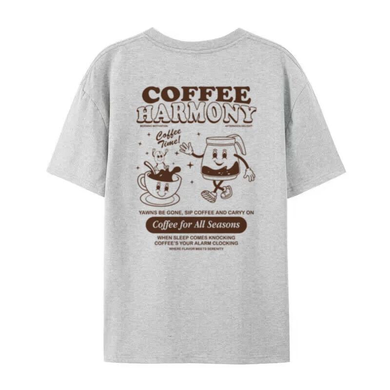 Women Cute Funny Cartoon Coffee Tshirts Hippie Retro Coffee Lover T Shirt Oversized Fashion Streetwear Top Unisex Summer Clothes