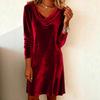 2026 Damen Herbst Winter Samtkleid mit langen Ärmeln und Schwingkragen
