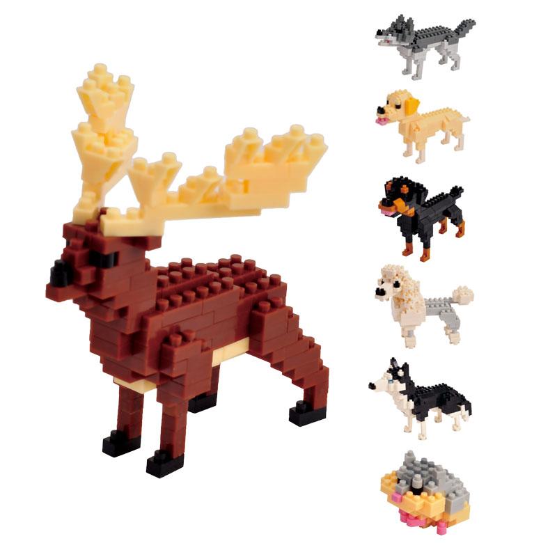 Mini Building Blocks 3D Animal Diamond Model Micro Bricks Dog Cat Bird Moose Wolf Panda Macaw Toys For Children Birthday Gifts