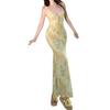 Sexy Vacation Wind Backless V-neck Floral Suspender Dress Women's Summer Pleated Lace-up Waist-wrapped Hip Long Skirt