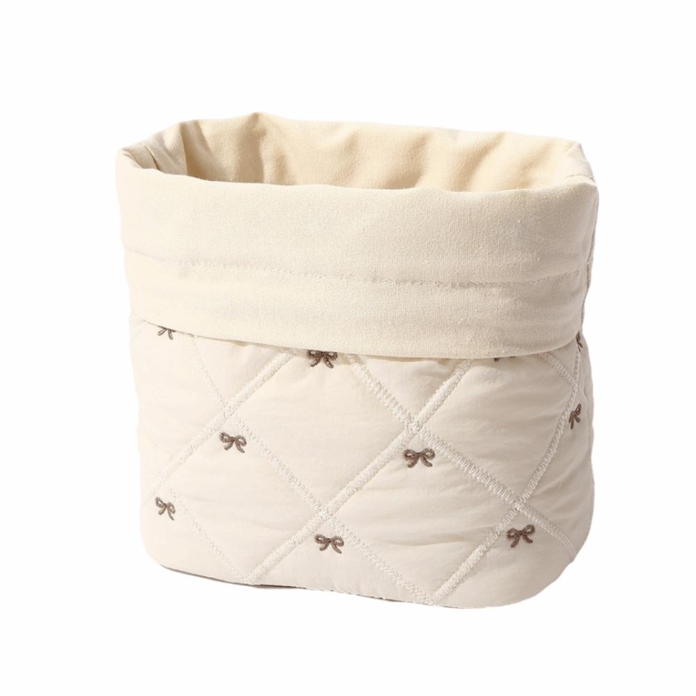 Bowknot Printed Drawstring Makeup Bag Quilting Cotton Travel Toiletry Pouch Travel Essentials бежевый