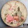 Vintage Round Metal Wall Art Sign with Perfume and Flowers Decor for Living Room