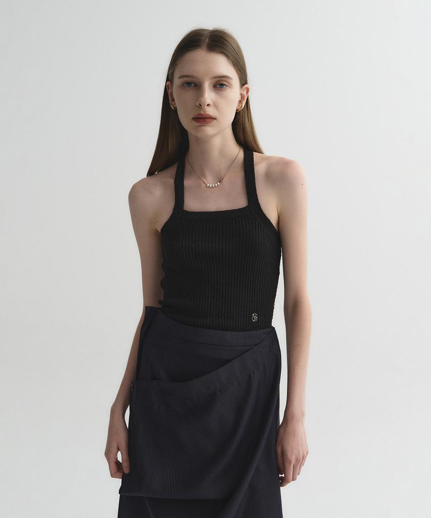 NOIRER FOR WOMAN Square Halter Neck Layered Knit (Black)