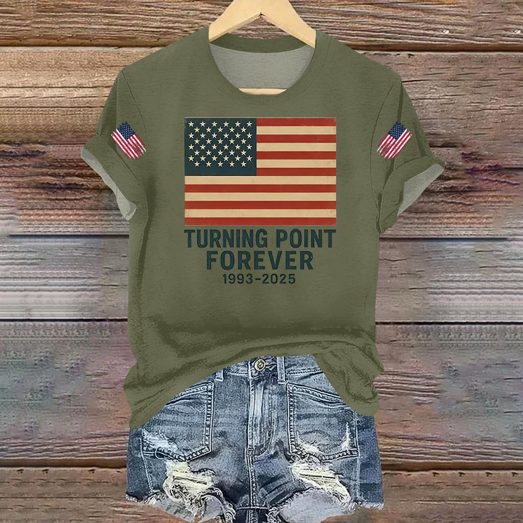 Women's Casual Printed T-shirt Round Neck Pullover Short Sleeve Top