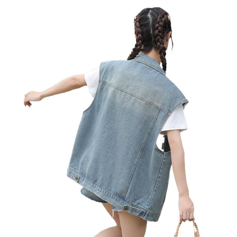 Women's 2026 Korean Style Blue Denim Vest - Loose, Sleeveless Fashion Layering Outerwear