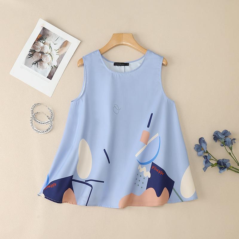 ZANZEA Женские повседневные летние майки без рукавов с круглым вырезом и принтом