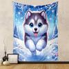 Cute Husky Puppy in Winter Wonderland Patterned Tapestry Decorative Wall Hanging, Home Bedroom Living Room Decor