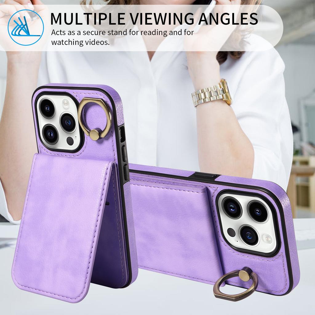 Applicable To iPhone15PRO Lychee Pattern Ring Buckle Up and Down Samsung S23U Card Bag Card Holder Mobile Phone Case