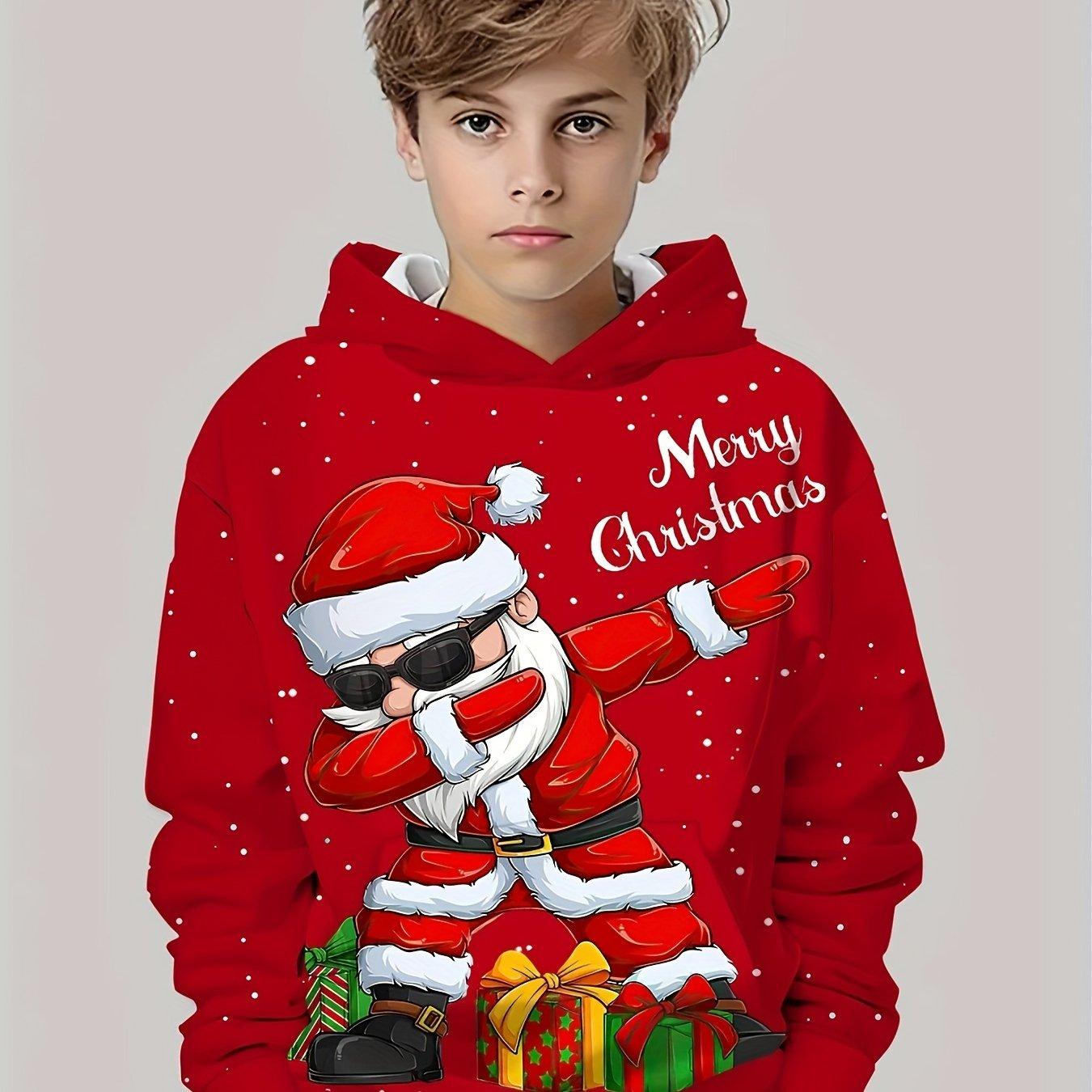 

Christmas Cute Santa Printed Hoodie Sportswear Fashion Party Long Sleeve Hoodie Girl Comfortable Hoodie Children s Clothing 13-14Y