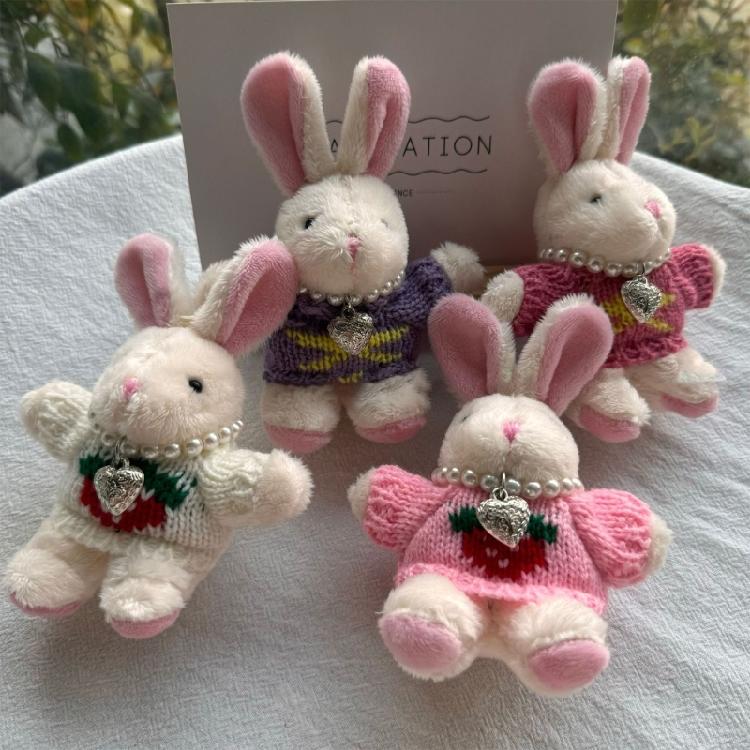Cartoon Plush Necklace Rabbit Keychain Cute Pendant Keyring Ornament Key Holder