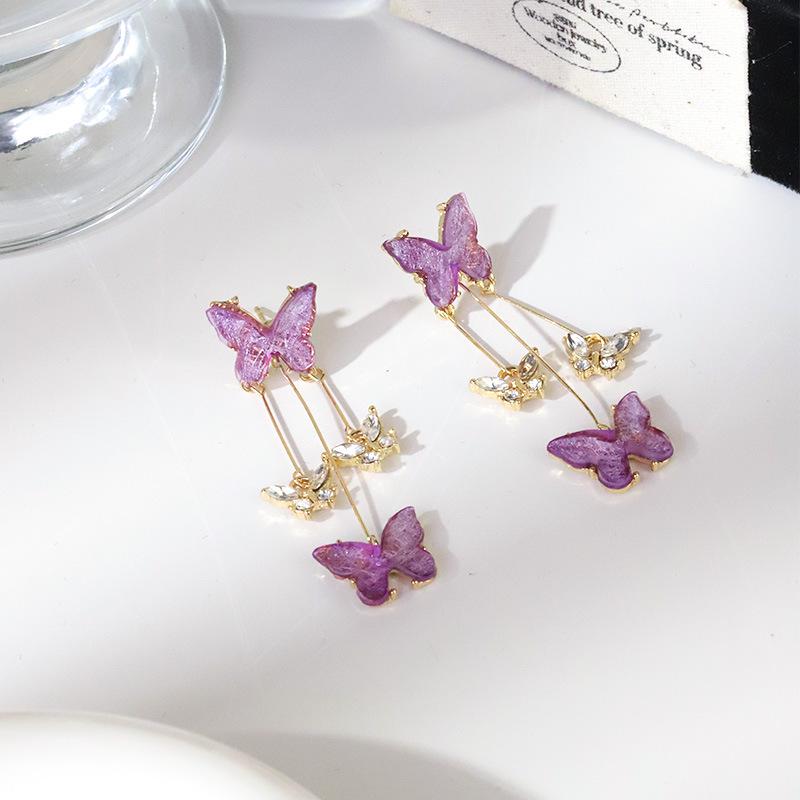 

Фиолетовые серьги-кисточки с цирконом в виде бабочки - Роскошный модный аксессуар для женщин
