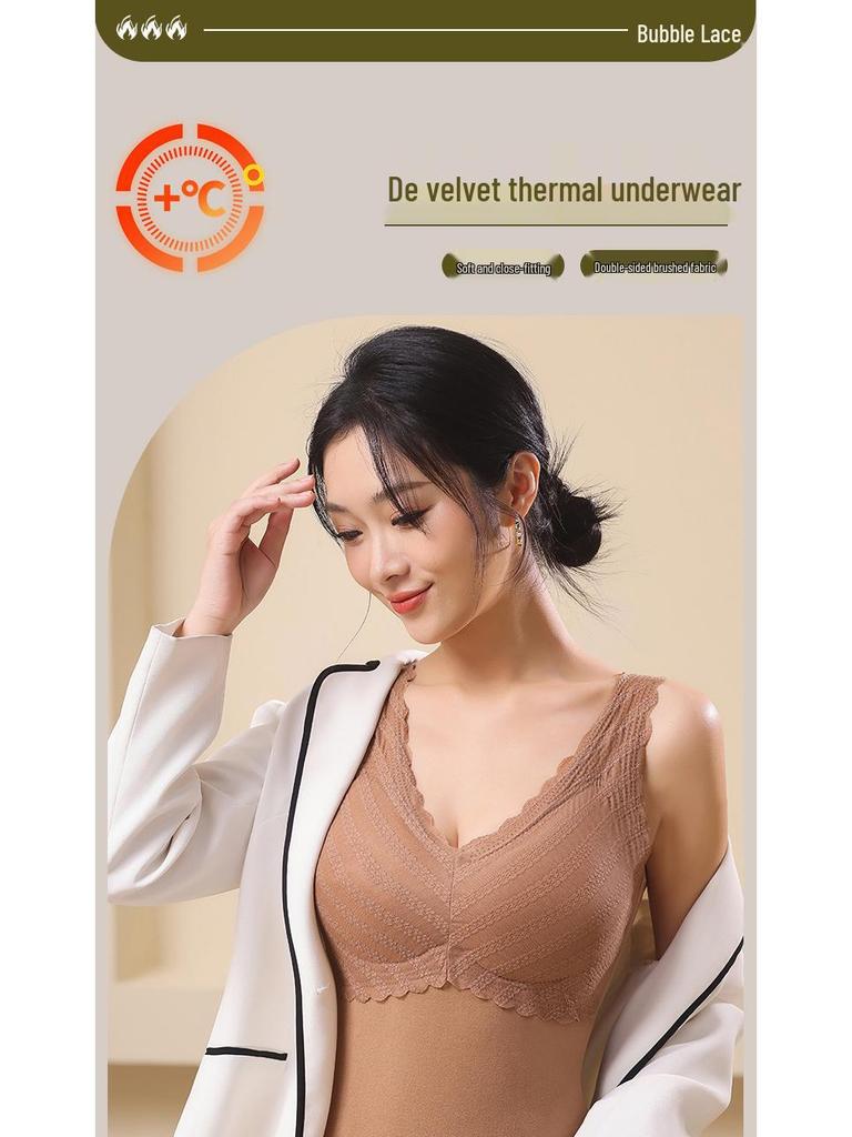 Dames Fluweel Fleece-Gevoerd Dikker Warm Vest met Borstkussentjes, Naadloze Basislaag voor Herfst/Winter