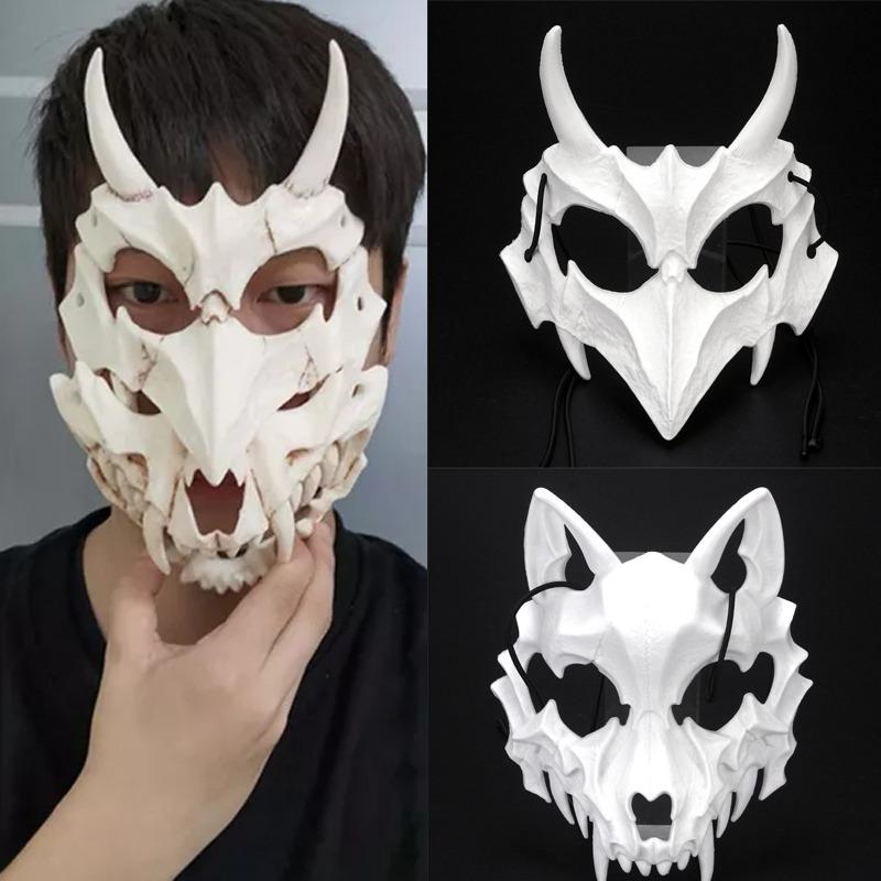 Tier Skelett Halbmaske Damen Herren Party Bühnenshow Maske Halloween Karneval Erwachsene Cosplay Weiß Schwarz Wolf Tiger Skelettmaske