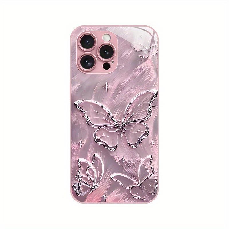 Glänzendes Schmetterlingsmuster Rosa Metallic Lack Glas Harte Handyhülle Für iPhone 17Air 17 16 15 14 13 12 11 Pro Max Plus 16E Hülle