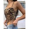 Leopard Pattern Women Tank Tops Backless Sexy Rave Outfits Sleeveless Cross Lace Up Bralette Crop Top Summer Streetwear