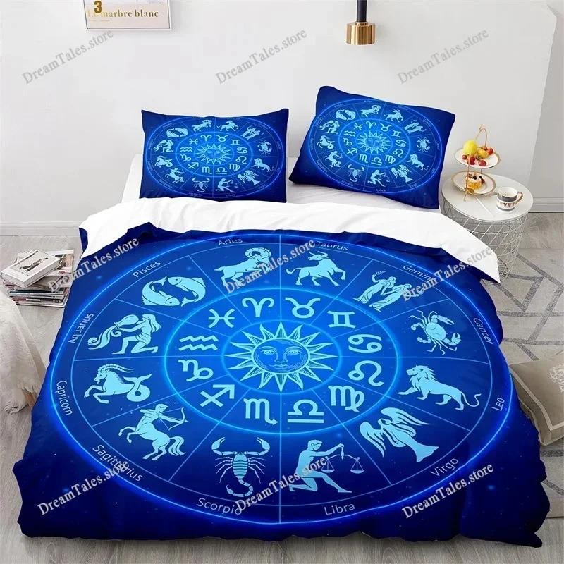 Sun and Moon Bedding Set King Queen Size Twelve Constellations Zodiac Comforter Cover Adults Astrology Polyester Duvet Cover