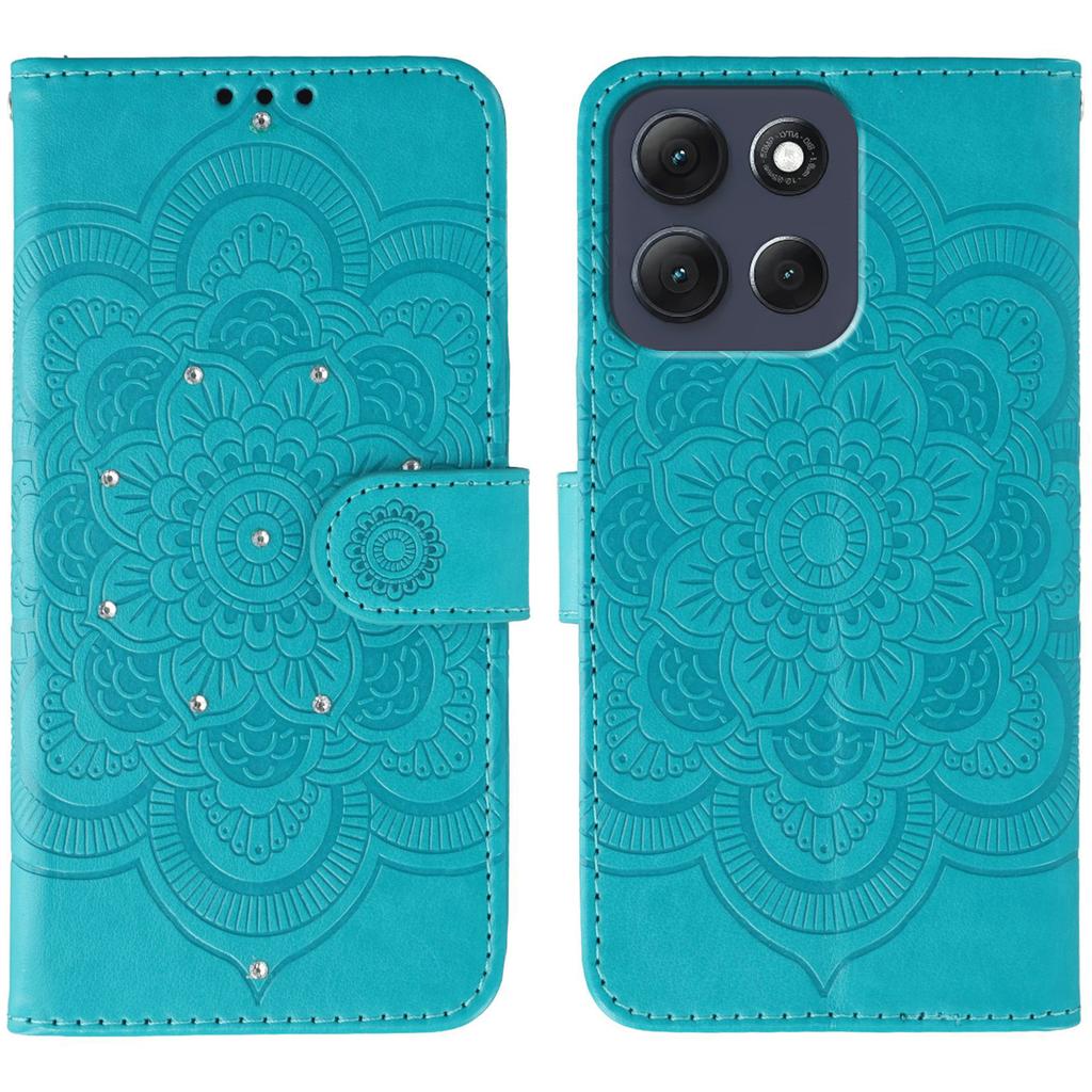 For Motorola Moto G86 5G Case Rhinestone Decor PU Leather Mandala Imprinted Design Phone Cover with Wrist Strap