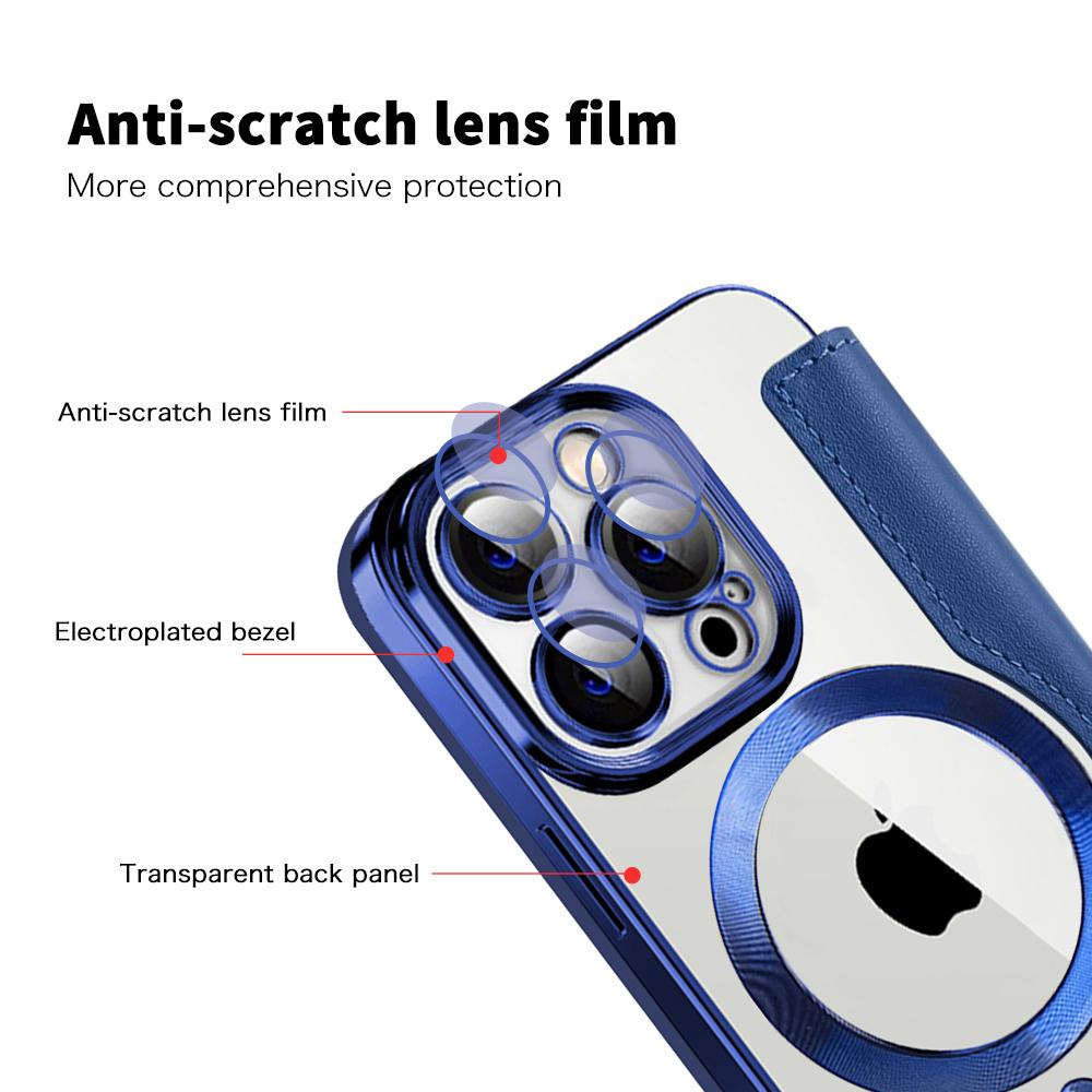KEYSION Custodia Portafoglio a Libro in Pelle Placcata per iPhone 11 12 13 Pro Max Slot per Carte Ricarica Wireless Magnetica Cover Posteriore del Telefono