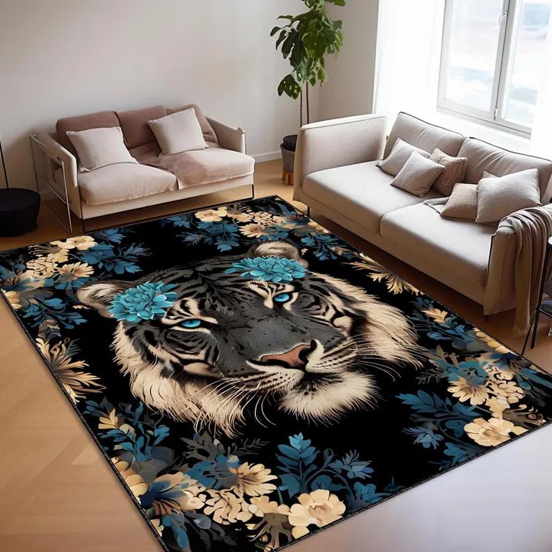 

Ковер с изображением африканского тигра, цветочный винтажный ковер, ковры с изображением лисы, роскошный подарок на новоселье, дверной коврик для спальни, эстетика, рождественский декор для дома 40X60cm-16x24in